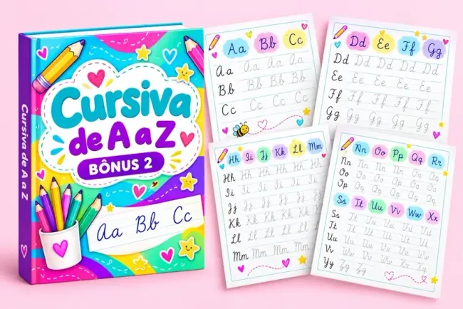 Mockup ilustrativo do bônus: Cursiva de A a Z