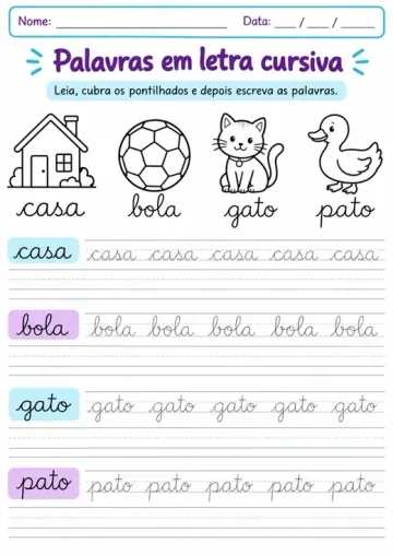 Exemplo ilustrativo de atividade de letra cursiva 4