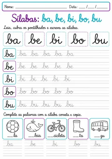 Exemplo ilustrativo de atividade de letra cursiva 3