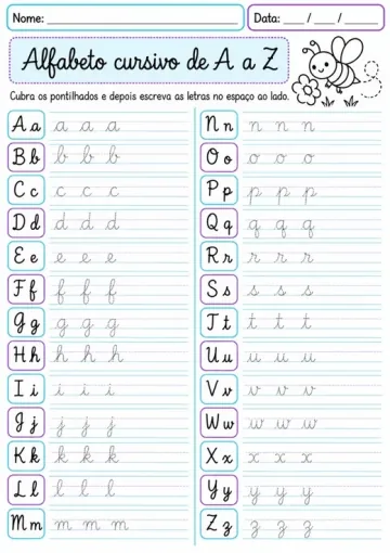 Exemplo ilustrativo de atividade de letra cursiva 9