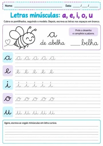 Exemplo ilustrativo de atividade de letra cursiva 1